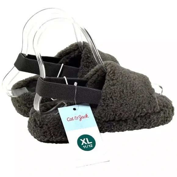 Cat & Jack Toddler Avi Single Strap Faux Shearling Slippers Gray - Picture 3 of 8